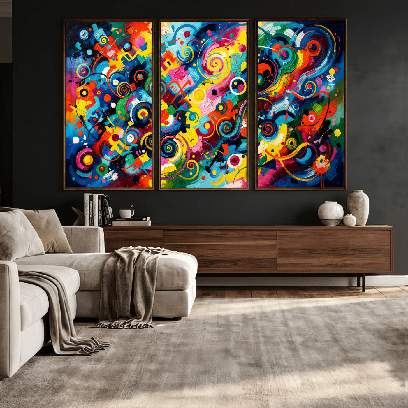 4712069R1-MGV-CV-36X24 - Geometric Abstract Wall Art Canvas Print, Bold Color Abstract Expressionist Painting Print, Modern Geometric Abstract Canvas Art