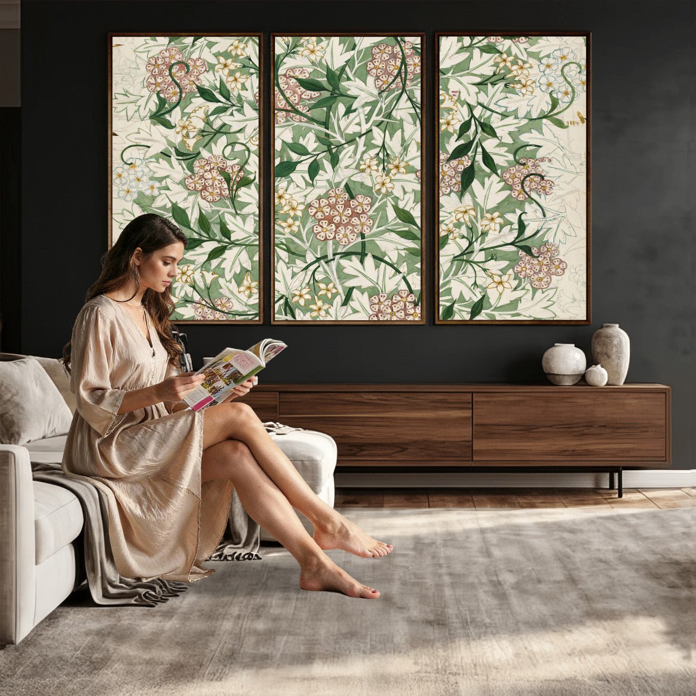 33560597-MGV-CV-36X24 - William Morris Jasmine 1872 Canvas Wall Art — Arts and Crafts Botanical Print | Vintage Green Floral Decor | Cottagecore Gift | Classic Art