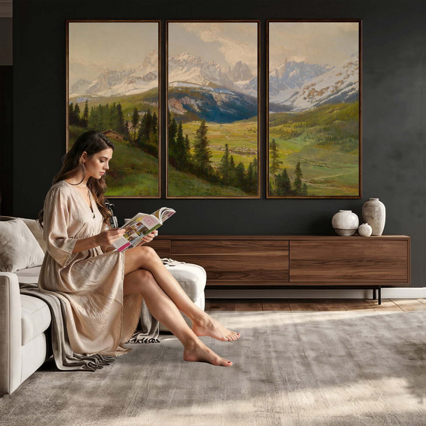 23120262-MGV-CV-36X24 - Konrad Petrides View from Mount Helm Canvas — Austrian Alpine Oil Painting Print | Tyrol Dolomites Mountain Wall Art | Vintage Landscape Gift