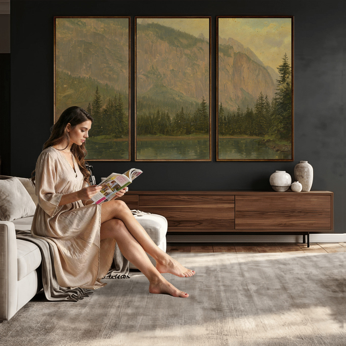 76844524-MGV-CV-36X24 - Frederic Edwin Church Hintersee Canvas Print, Hudson River School Mountain Lake Painting 1868, American Romantic Landscape, Vintage Nature Wall Art