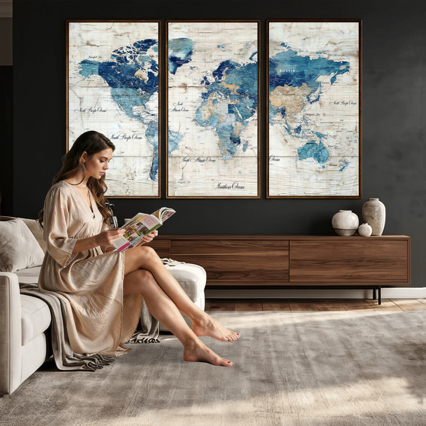 86799232-MGV-CV-36X24 - Watercolor World Map Canvas Wall Art Print – Abstract Colorful Travel Wall Decor