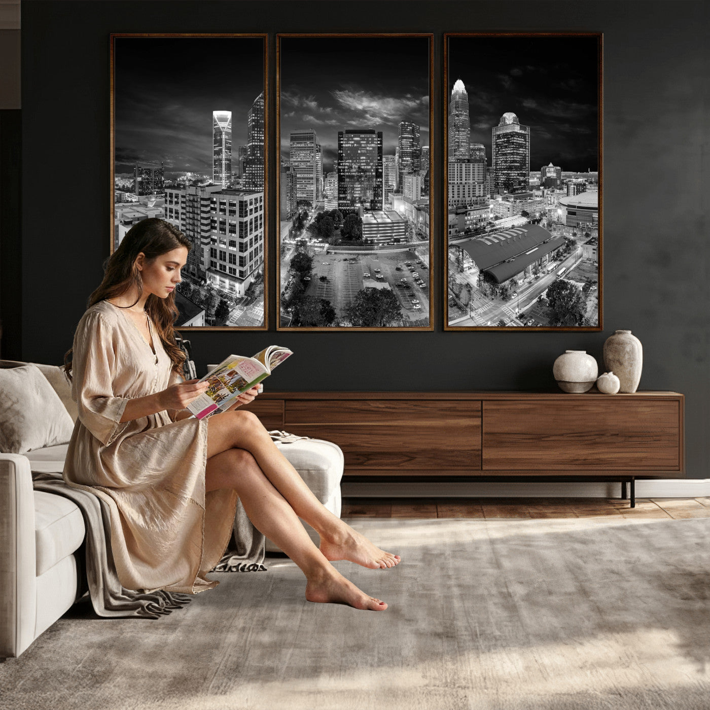 60105075-MGV-CV-36X24 - Charlotte Skyline Canvas Wall Art Print – North Carolina Cityscape Photography Print