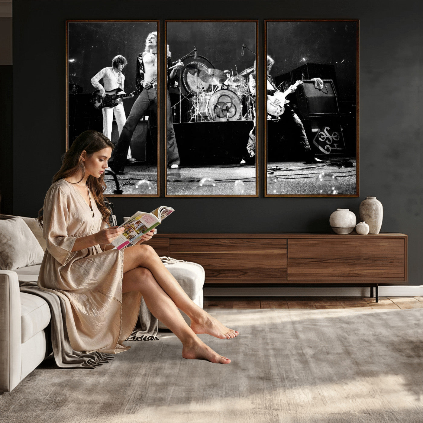 87313532-MGV-CV-36X24 - ed Zeppelin Live Concert Canvas Wall Art, Classic Rock Band Photography Print, Vintage Music Stage Performance Artwork