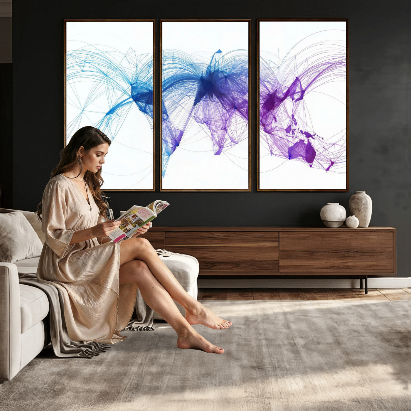 75155491-MGV-CV-48X32-3P - Global Flight Routes Map Canvas Wall Art, Worldwide Aviation Network Print, International Air Travel Wall Decor