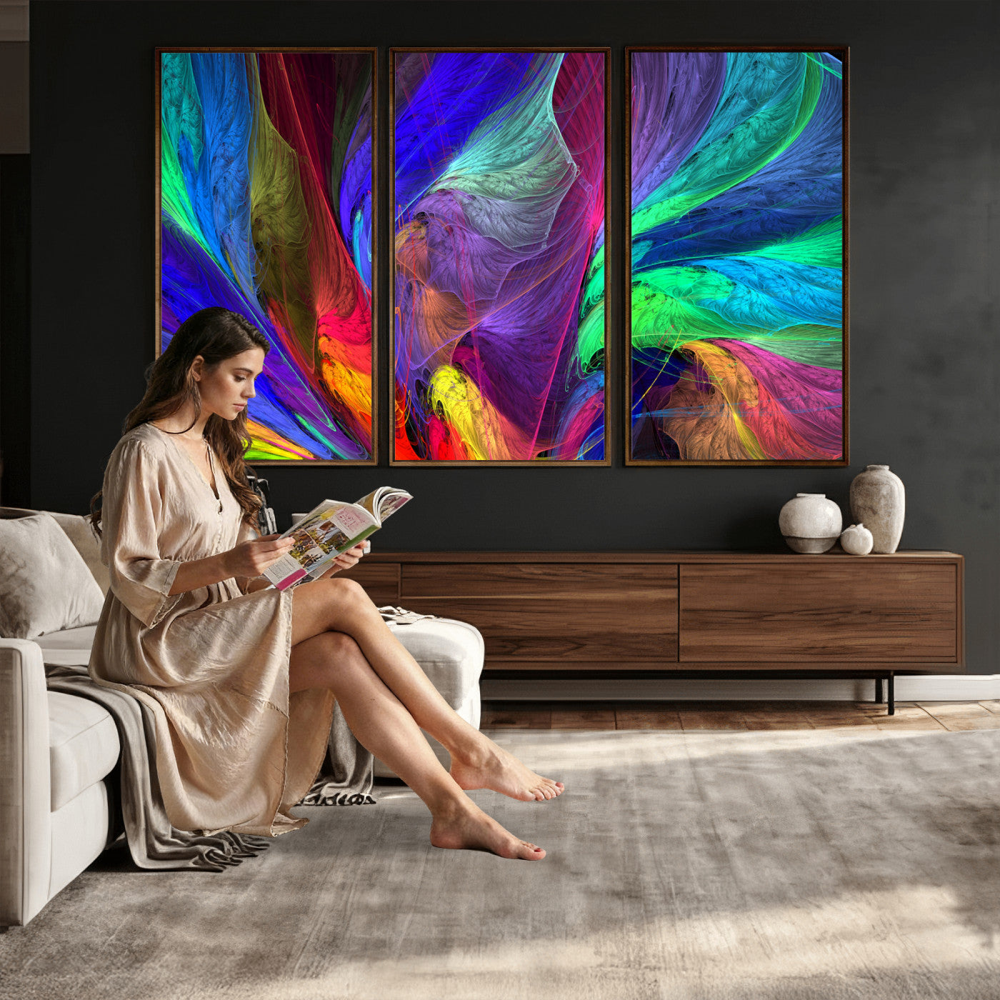 376925791-MGV-CV-36X24 - Colorful Abstract Canvas Wall Art, Rainbow Swirl Fractal Print, Bold Multicolor Living Room Decor, Vibrant Energy Art, Large Abstract Wall Art