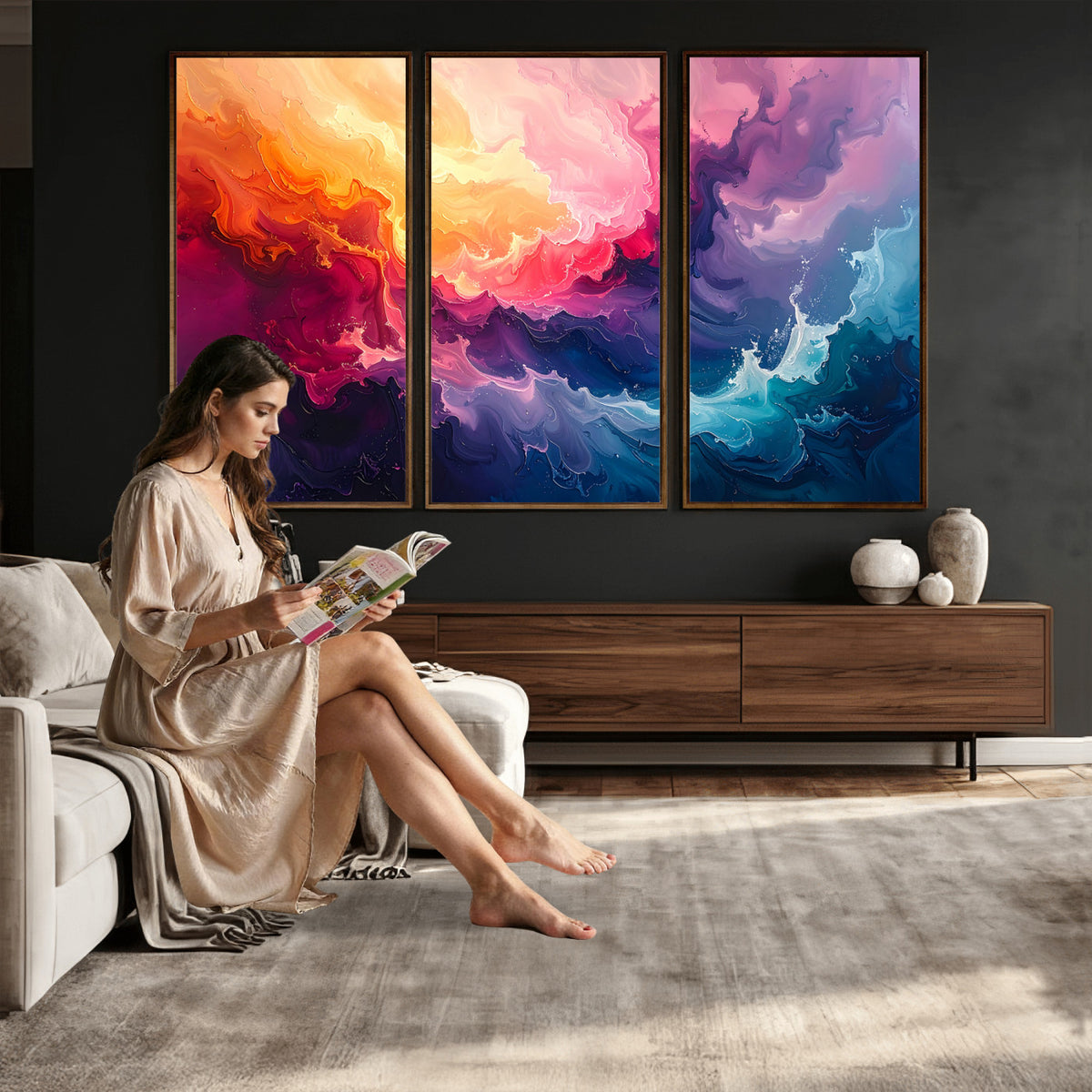 16157633-MGV-CV-36X24 - Large Colorful Abstract Canvas Wall Art Print, Vibrant Popup Color Art Print