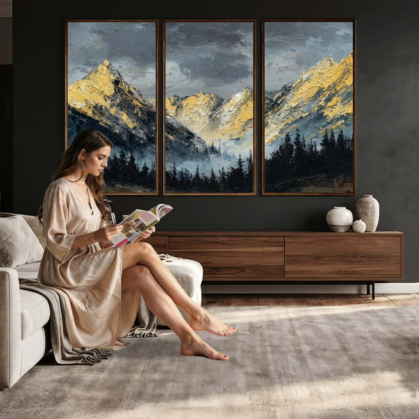 86912101-MGV-CV-48X32-3P - Abstract Mountain Wall Art Canvas Print Modern Landscape Painting Print
