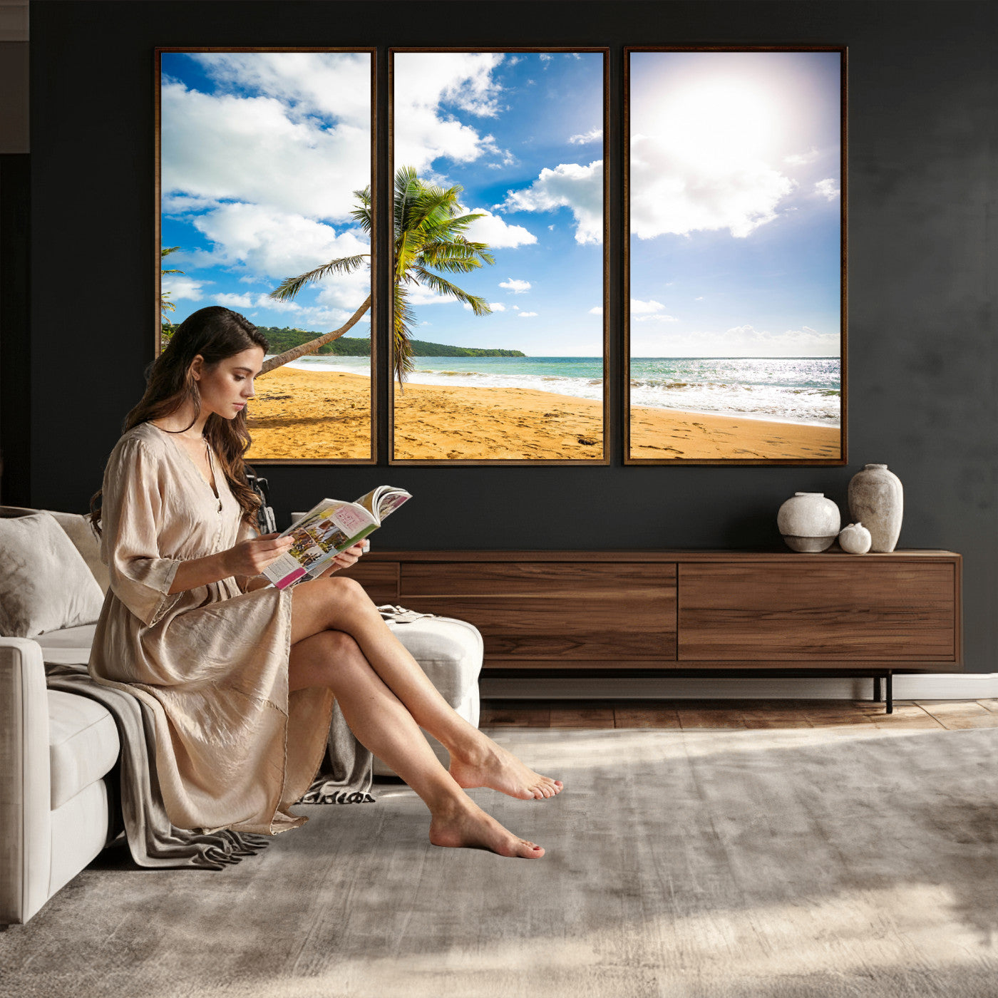 79108949-MGV-CV-36X24 - Tropical Beach Canvas Wall Art, Palm Tree Ocean Photo Print, Coastal Living Room Decor, Turquoise Sea Beach House Art, Summer Wall Art