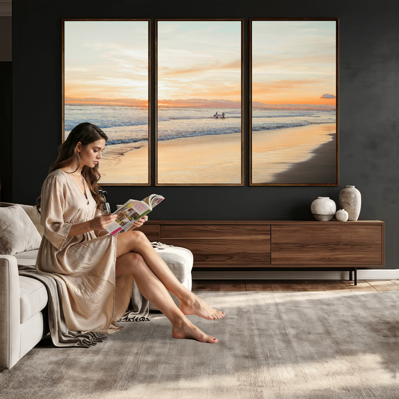 38131619-MGV-CV-36X24 - Beach Sunset Canvas Wall Art Print | Ocean Waves Landscape, Coastal Photography, Seascape Wall Decor, Ready to Hang