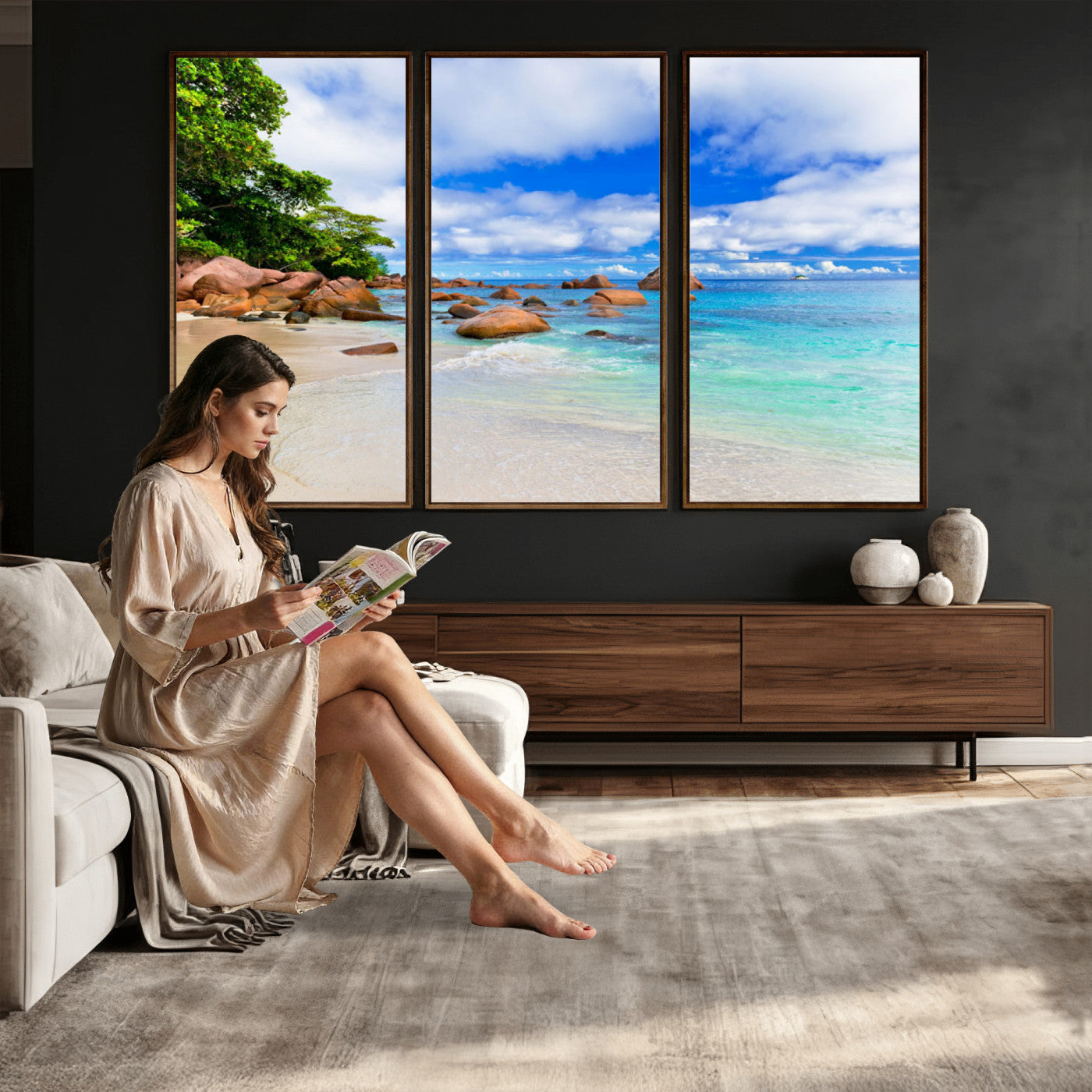 81980382-MGV-CV-36X24 - Seychelles Beach Canvas Wall Art - Anse Intendance Turquoise Ocean Print