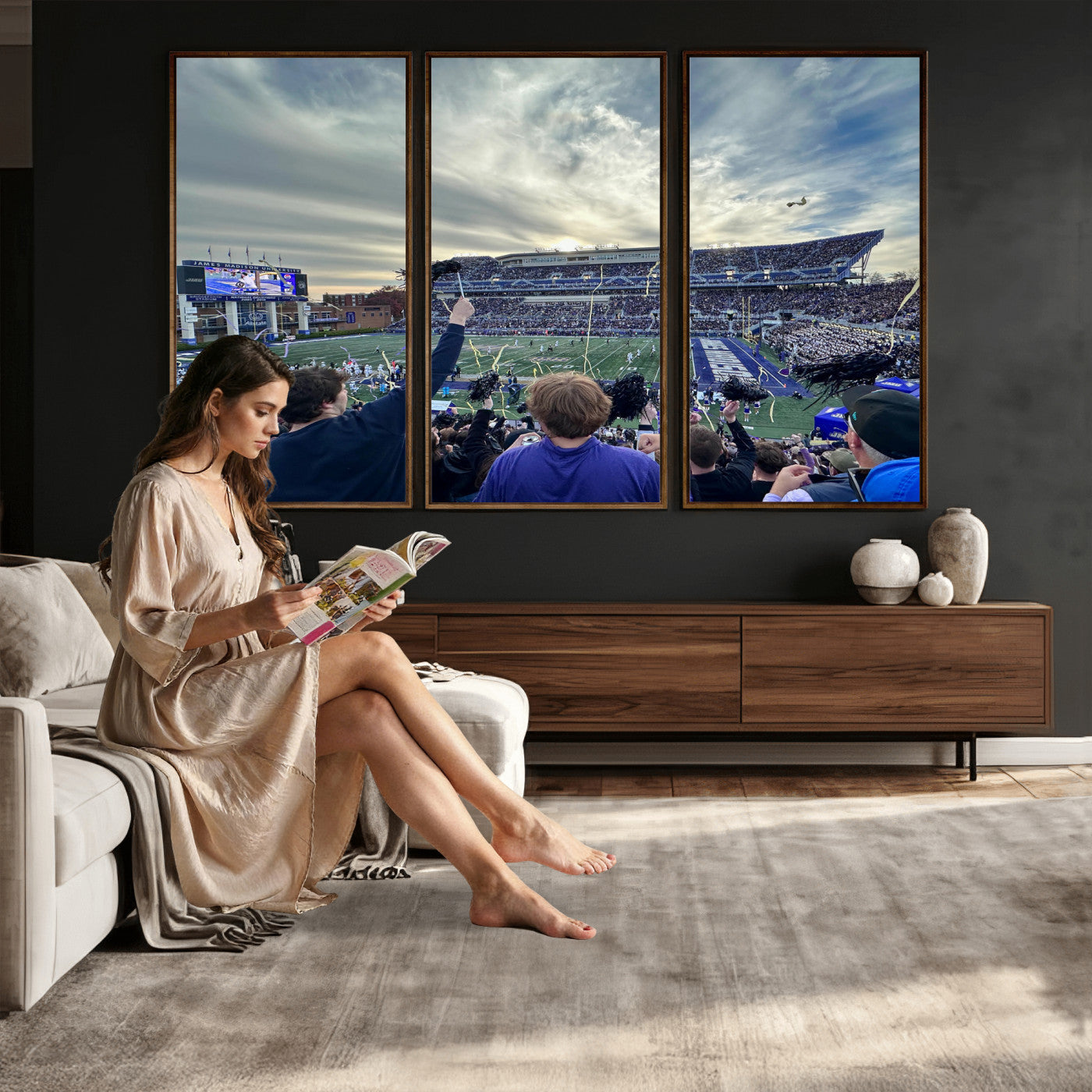 400867JMU-MGV-CV-36X24 - JMU Stadium Wall Art Canvas Print for Game Room Decor - James Madison University Stadium