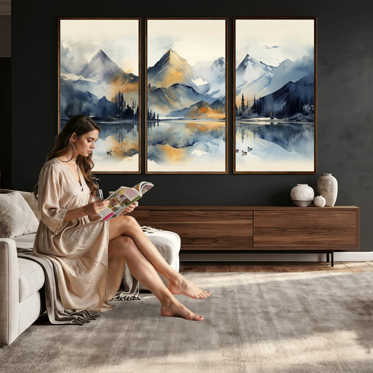 10196184T-MGV-CV-36X24 - Abstract Lake Mountain Wall Art Canvas Print