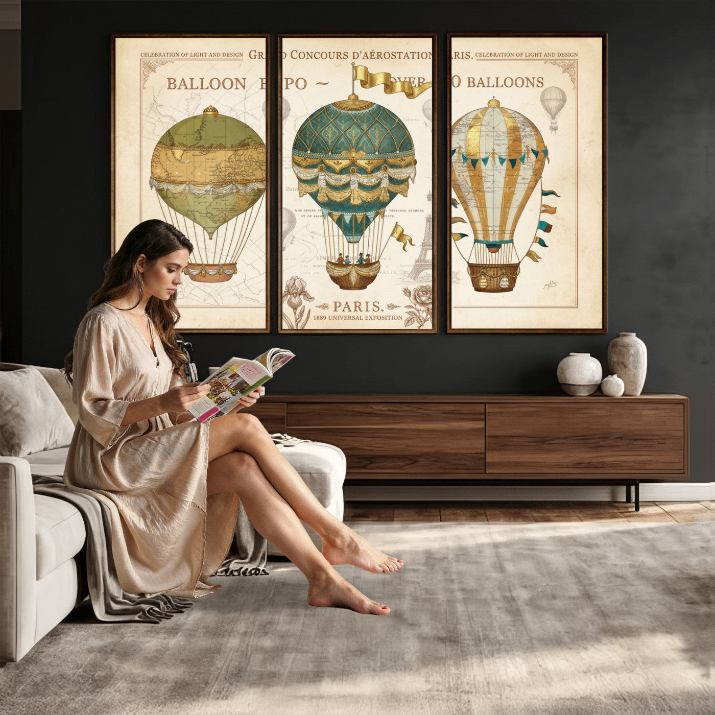 31530449-MGV-CV-36X24 - Kimberly Allen Paris Balloon Expo Wall Art Canvas Print, Vintage 1889 French Hot Air Balloon Poster