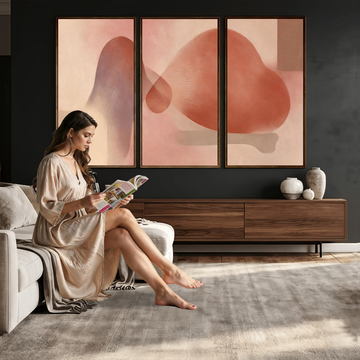 85110643-MGV-CV-36X24 - Vinna Begin Calin Biomorphic Abstract Wall Art Canvas Print, Terracotta Pink Organic Shapes Art Painting Print