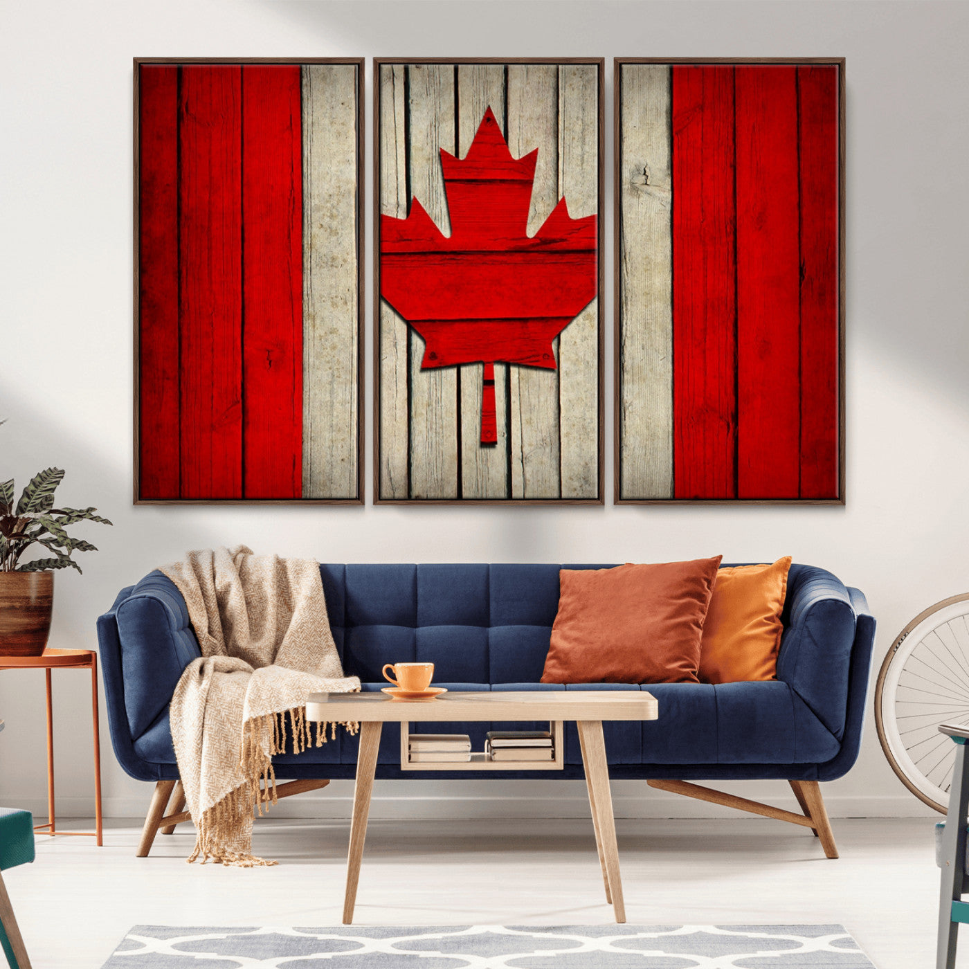 22674-MGV-CV-36X24-Rustic Canada Flag Wall Art – Framed Canadian Flag Canvas Print, Vintage Wood Texture Home or Office Decor