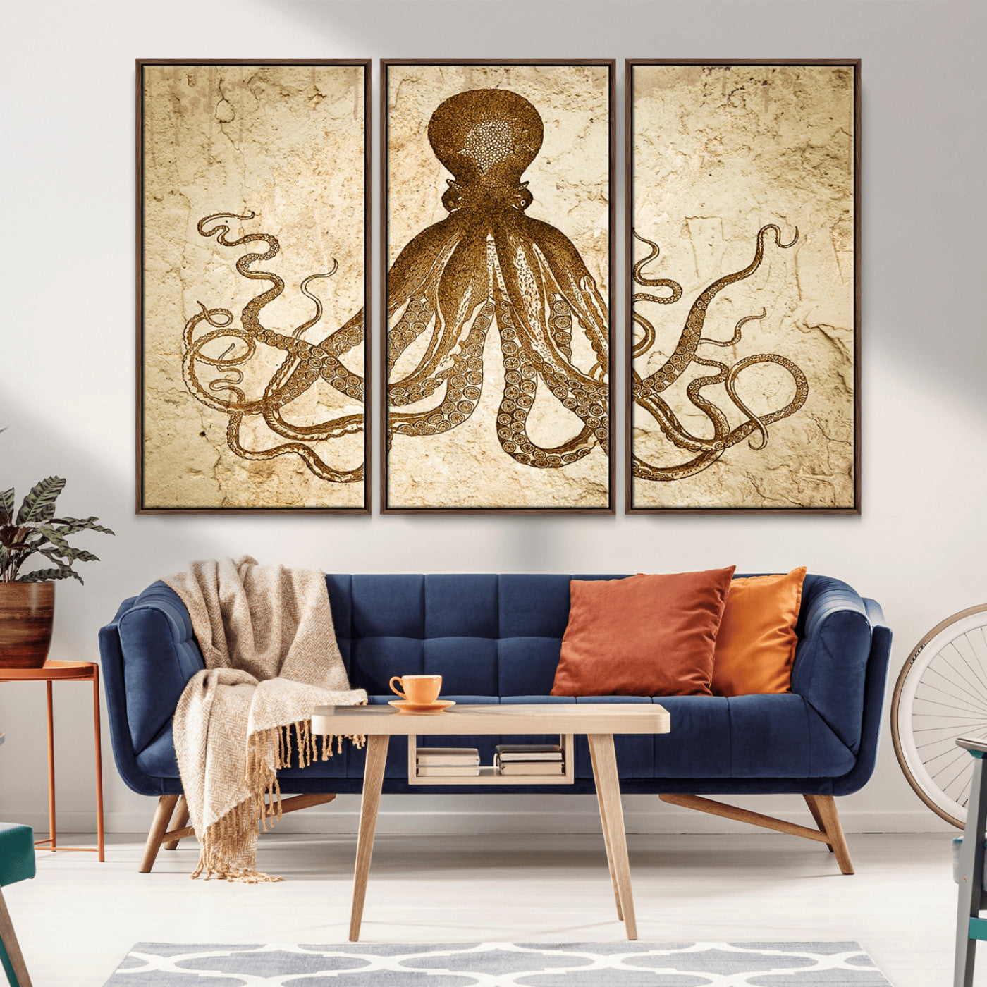 96154-MGV-CV-36X24-Sepia Octopus Wall Art Abstract Animal Canvas Print