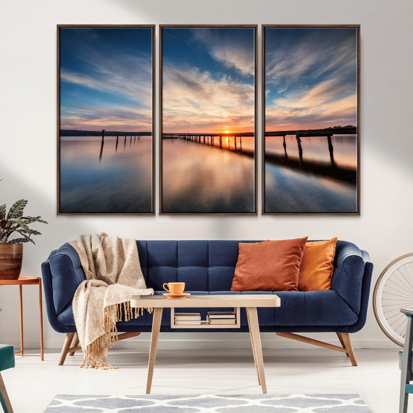 39967-MGV-CV-36X24-Wooden Pier on Seascape and Sunset Wall Art Canvas Print