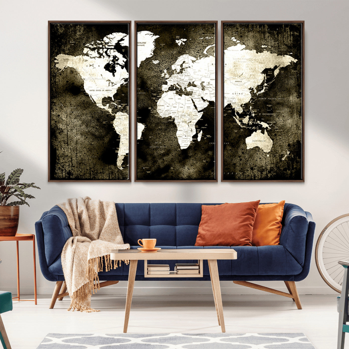 66737-MGV-CV-36X24-Vintage World Map Canvas Wall Art – Framed Push Pin Travel Map for Home and Office Decor, Rustic Wall Artwork for Travelers