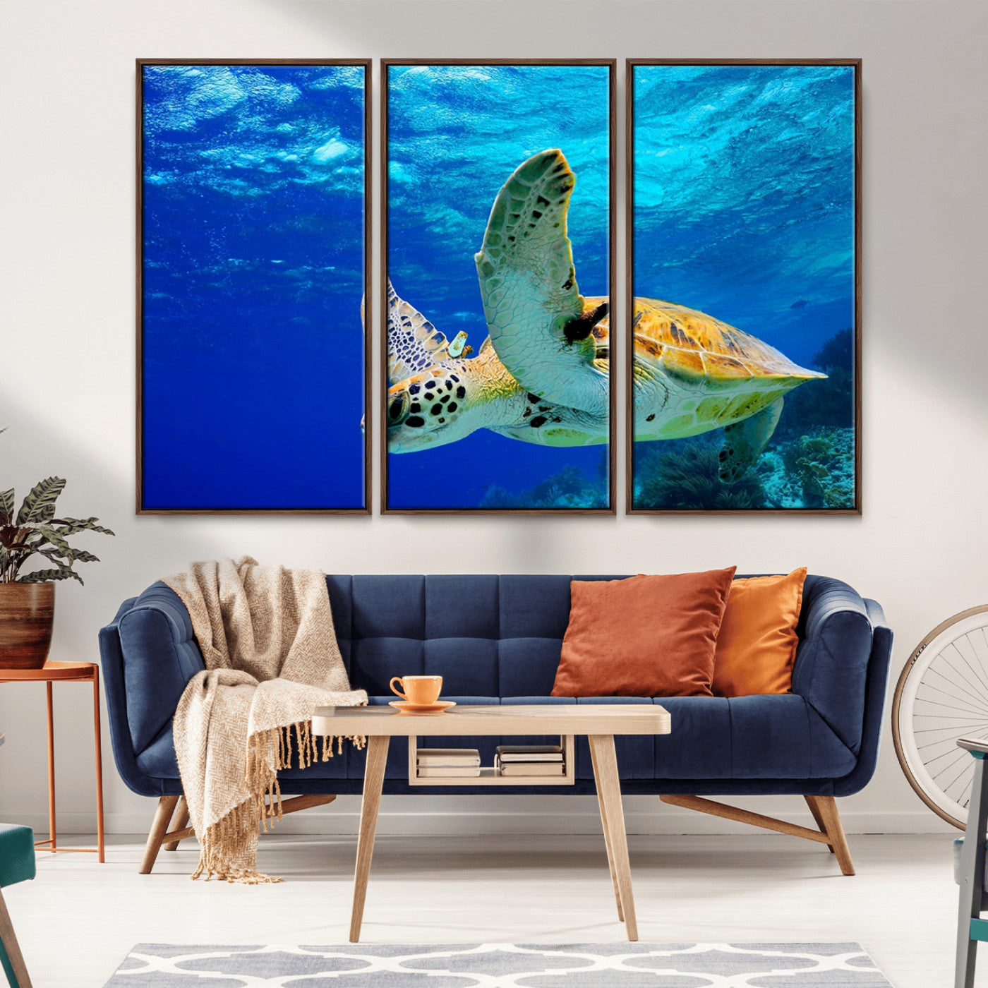 16292-MGV-FC-60X40-3P_Walnut-Sea Turtle Wall Art Canvas Print, Sea life in the Ocean Wall Art Printing