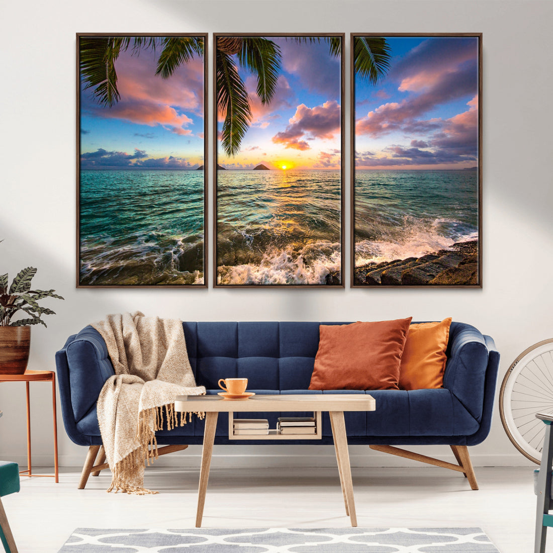 Framed Tropical Sunset Art Canvas Print