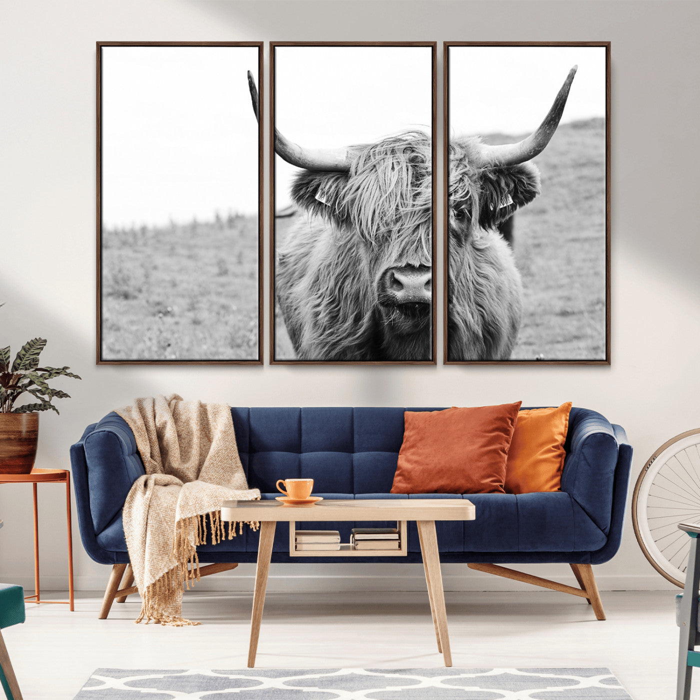 -Newfoundland Cow Art Wall Art, Black White Cow Art Wall Art Canvas Print