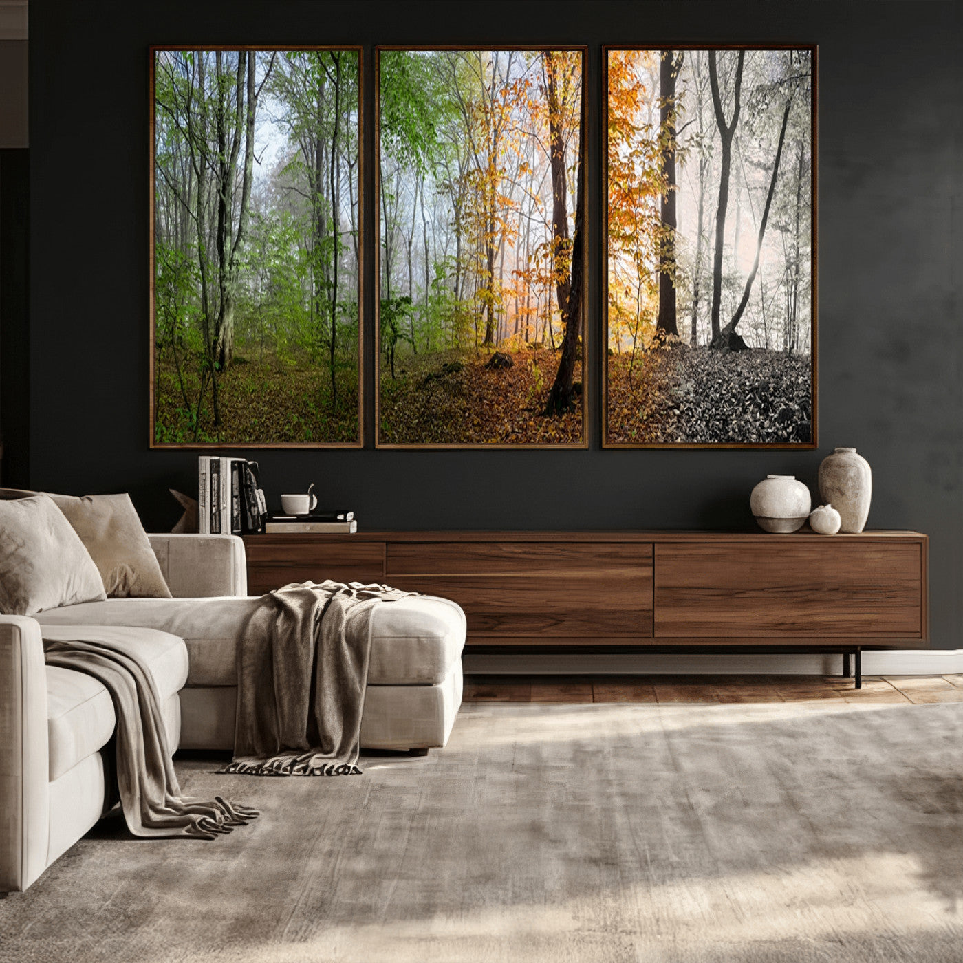 95317-MGV-CV-36X24 - Four Seasons Wall Art Forest Canvas Print – Triptych Seasonal Nature Print – Landscape Decor for Living Room