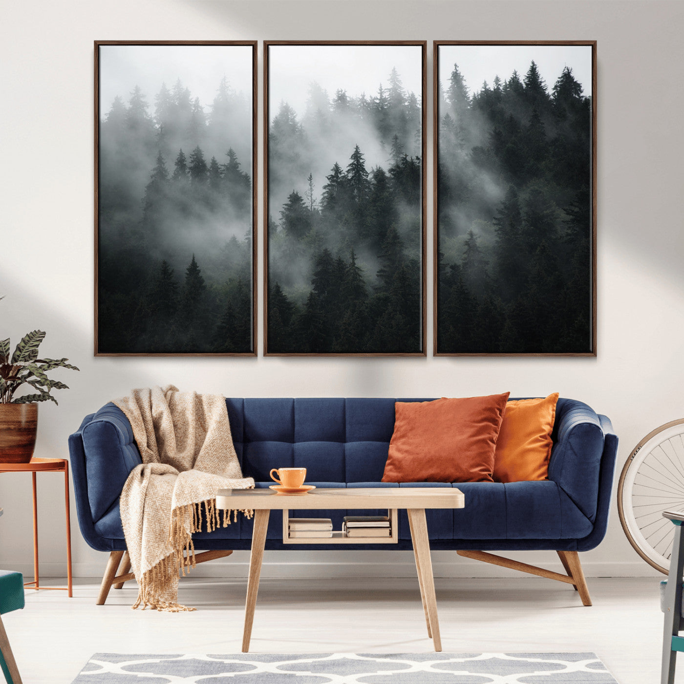 52359-MGV-CV-36X24-Foggy Forest Wall Art Canvas Print | 3 Panel Large Misty Landscape for Dining Room, Office, or