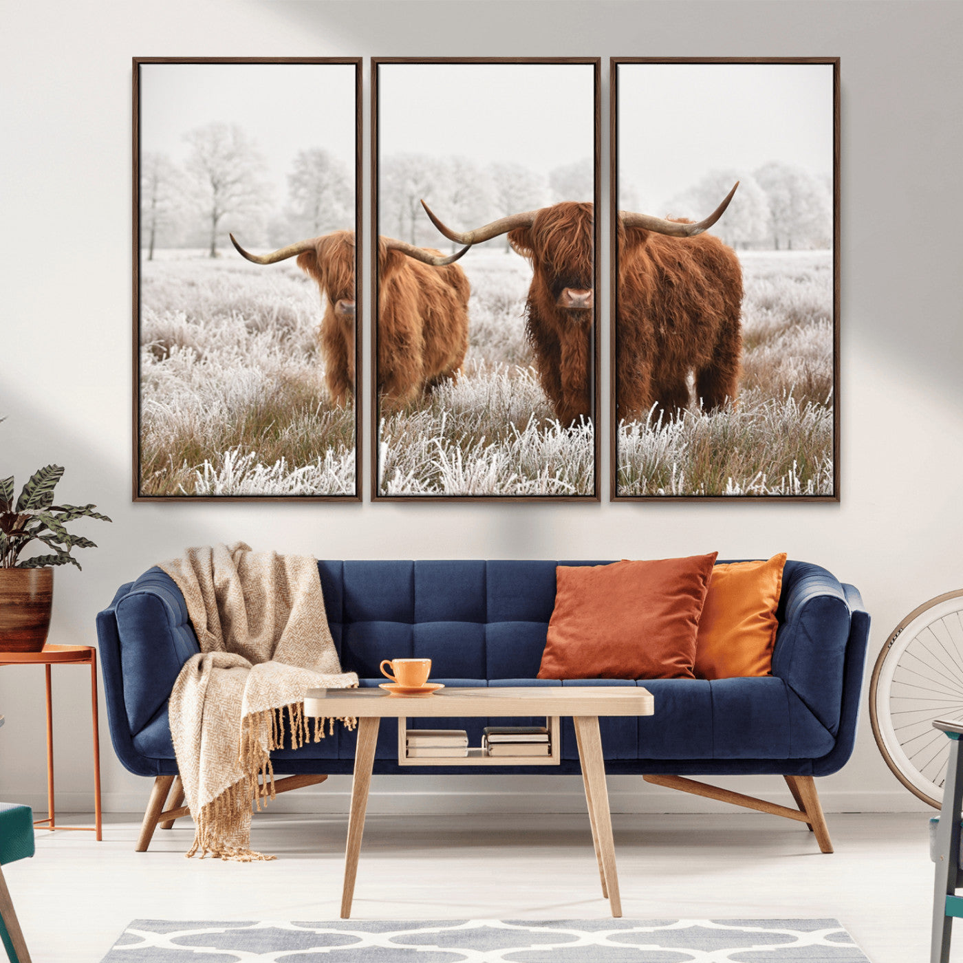 -Longhorn Cattle Wall Art Canvas Print, Framed Farmhouse Style Art Picture Print, Rustic Cow Perfect Rustic Farmhouse Decor Artwork