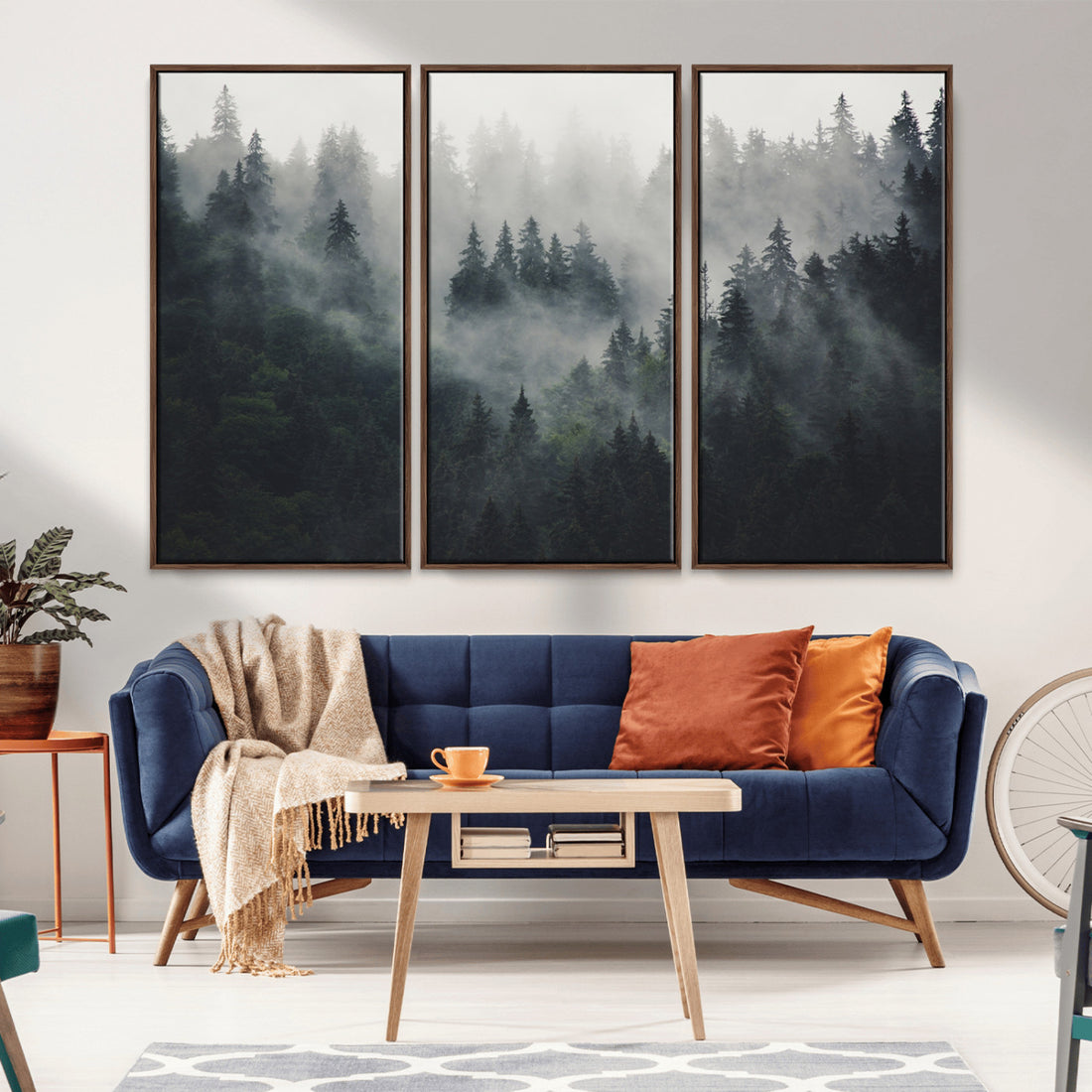 Nature Wall Decor, Misty Forest Canvas Wall Art | Serene Triptych Woodland Landscape Print