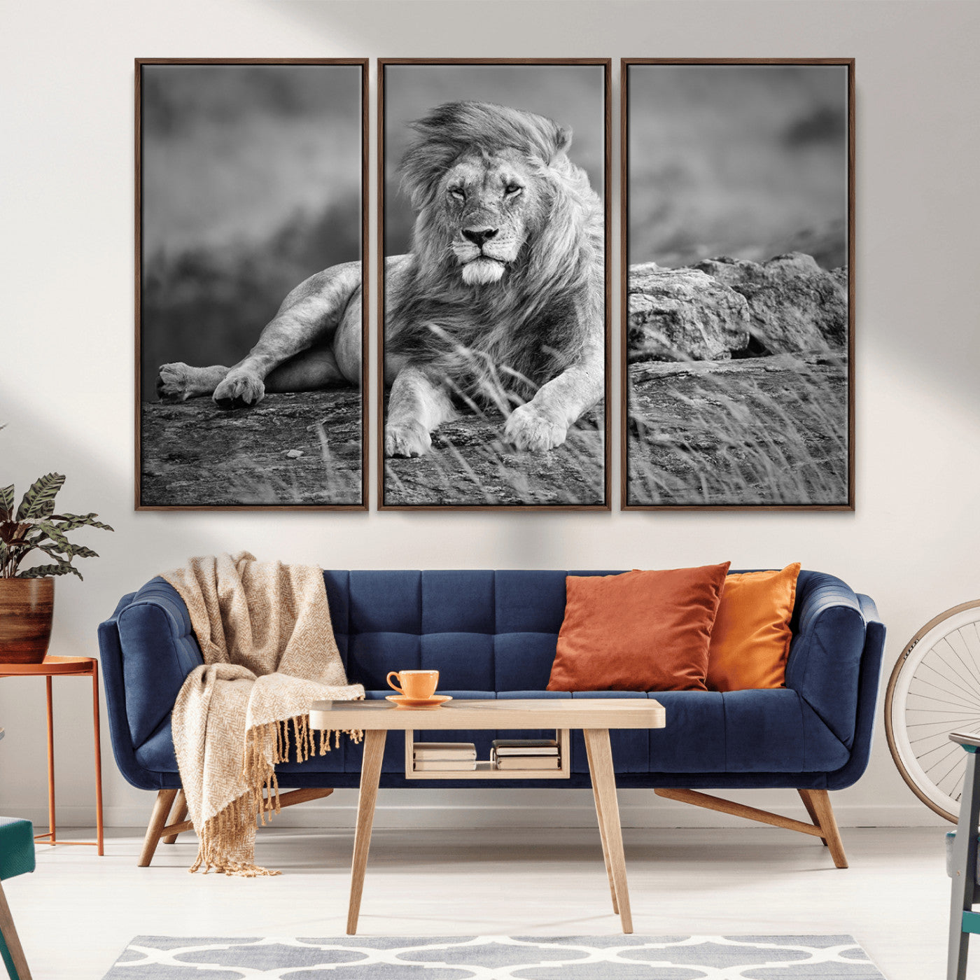 68679-MGV-CV-36X24-King Forest Lion Wall Art Canvas Print – Framed Majestic Wildlife Scene with Regal Lion Artwork for Home, Office