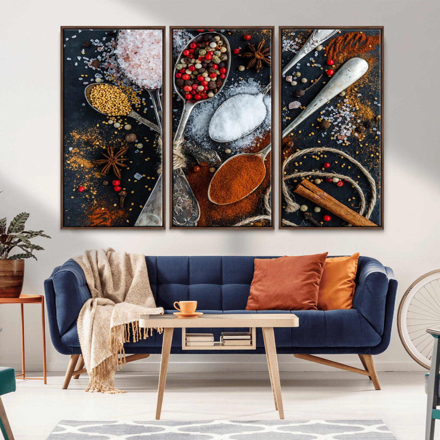 -Spices and Seasonings Canvas Wall Art – Colorful Triptych Kitchen Decor – Culinary Art for Dining