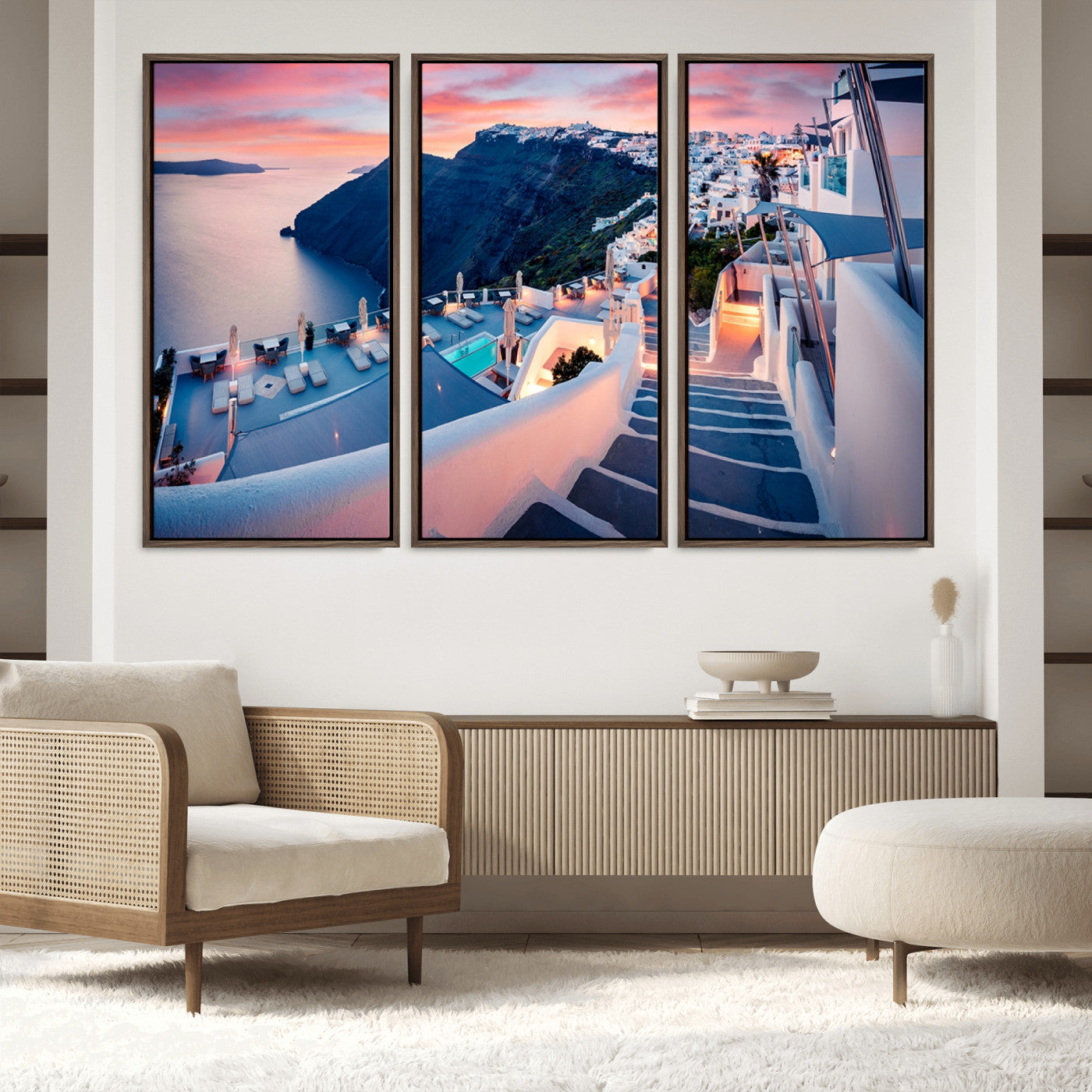 65067-MGV-FC-48X32-3P_Walnut-Greece Santorini Wall Art Landscape Canvas Print