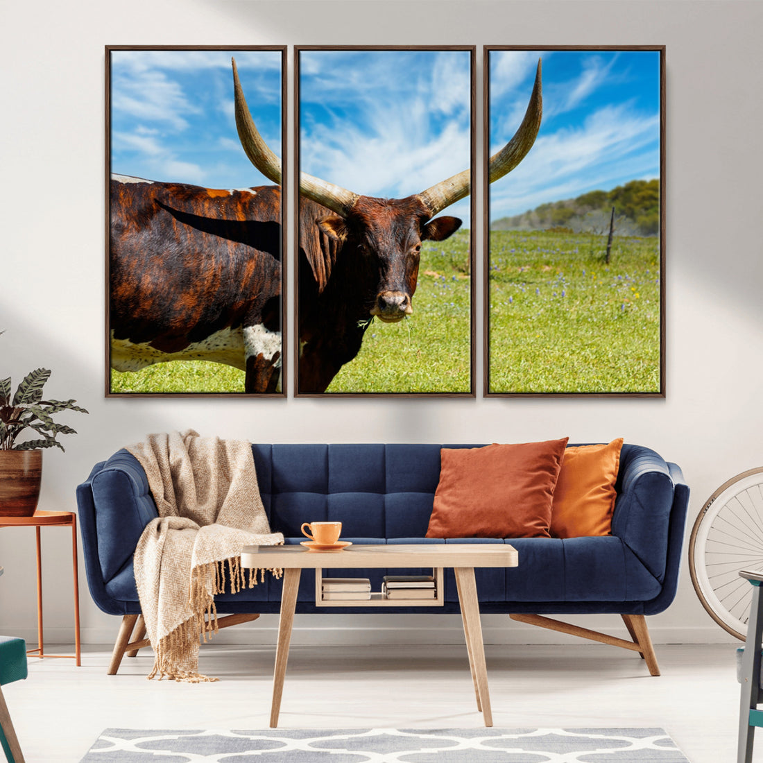Longhorn and Cow Wall Art, Country Cow Wall Decor Canvas Print