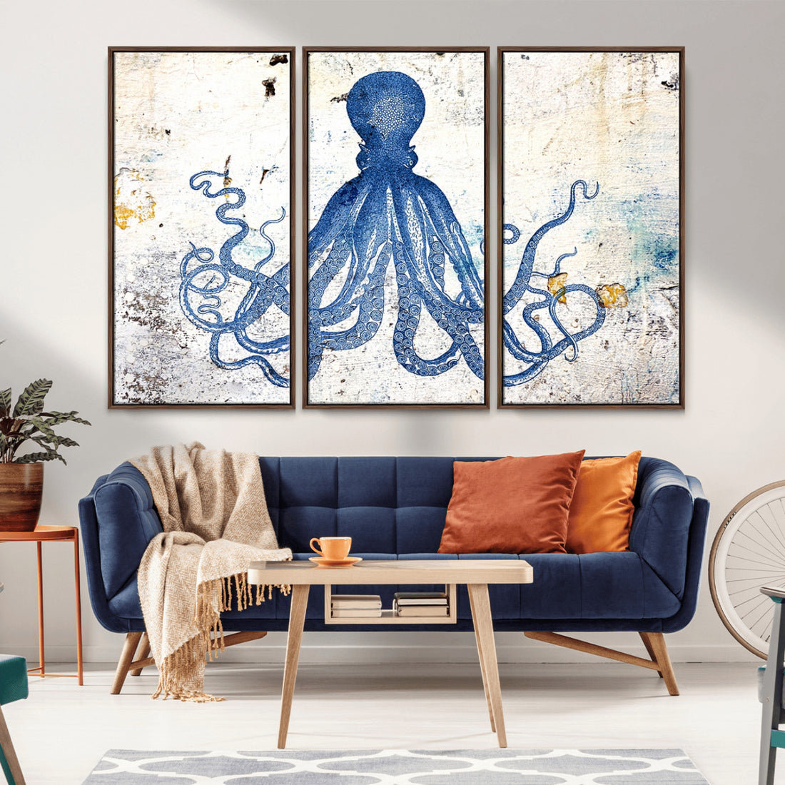 Octopus Canvas Wall Art | Coastal Marine Life Artwork for Living Room, Bedroom or Office