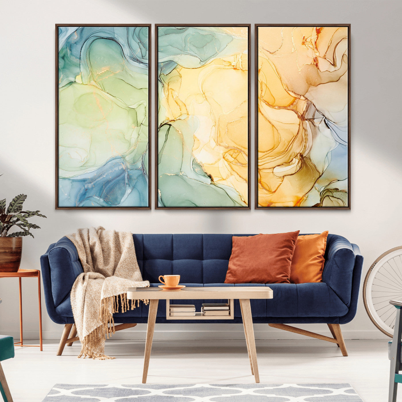 42195-MGV-CV-36X24-Green and Yellow Marble Fluid Effect Wall Art, Green and Yellow Marble Canvas Wall Art Print