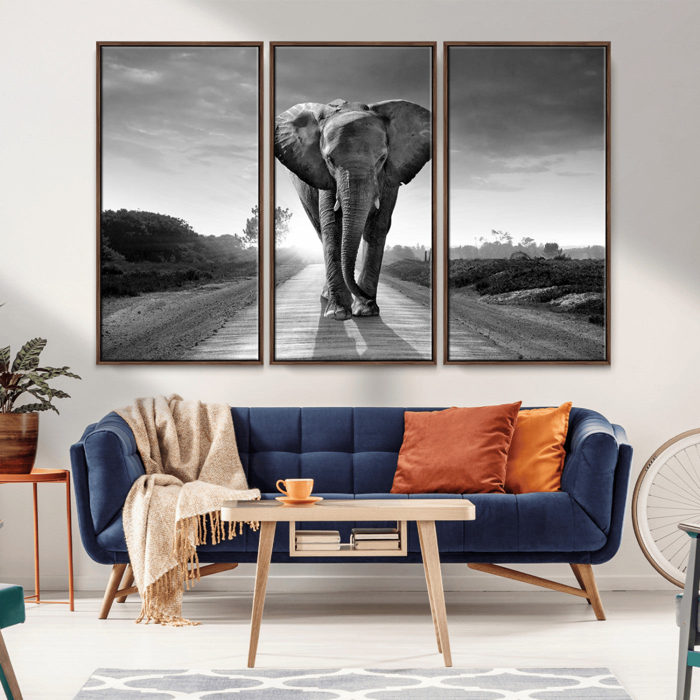 -Black and White Elephant Wall Art Canvas Print