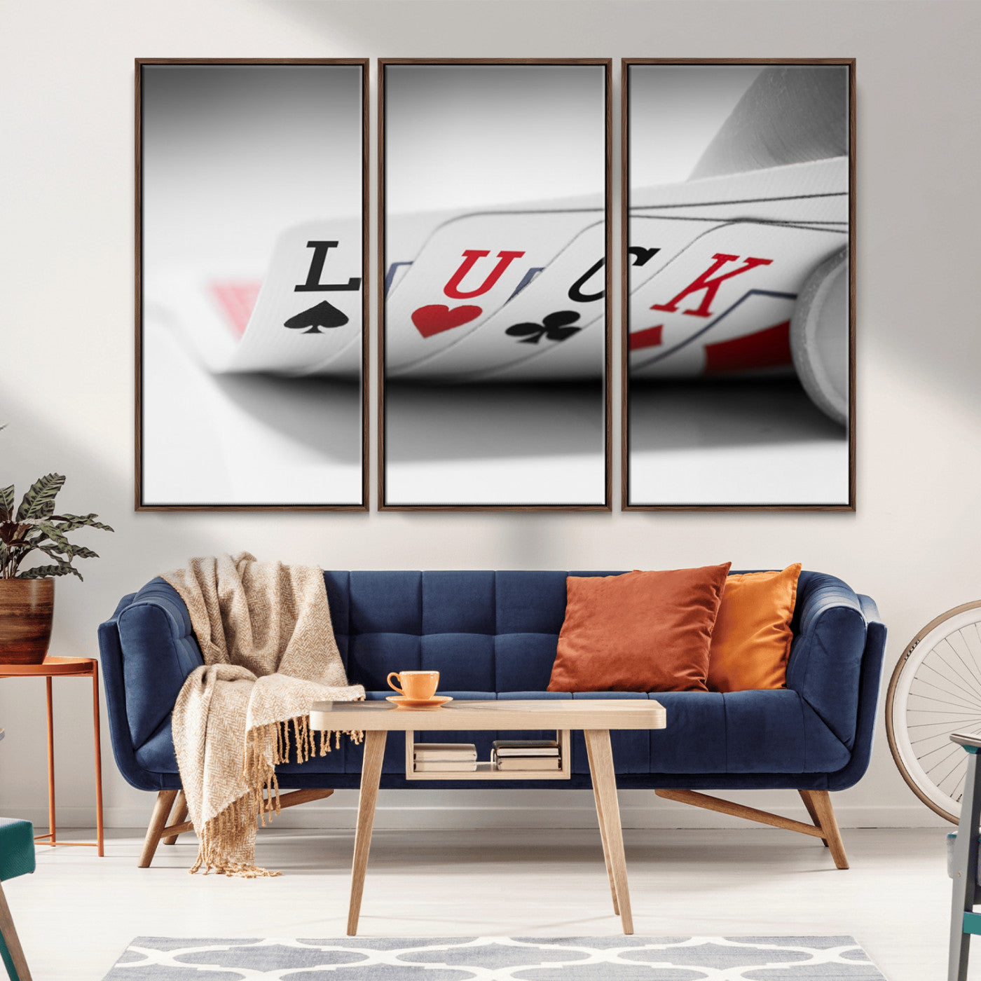 -Framed Luck Poker Cards Canvas – Modern Triptych Wall Art, Ready to Hang for Game Rooms