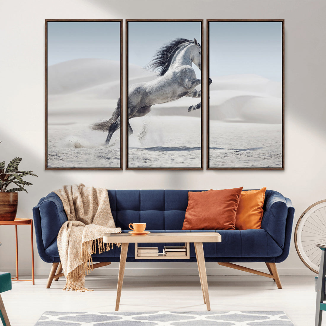 Prancing Horse Desert Large Wall Art Canvas Print, Majestic Horse Animal Artwork