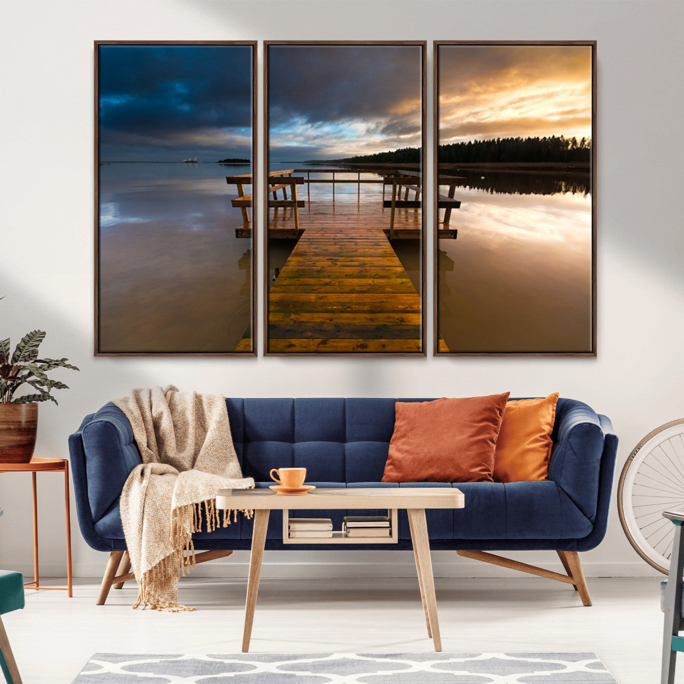 -Serene Lake Pier at Sunset Canvas Print | Landscape Canvas Print | Ready to Hang and Framed Wall Art
