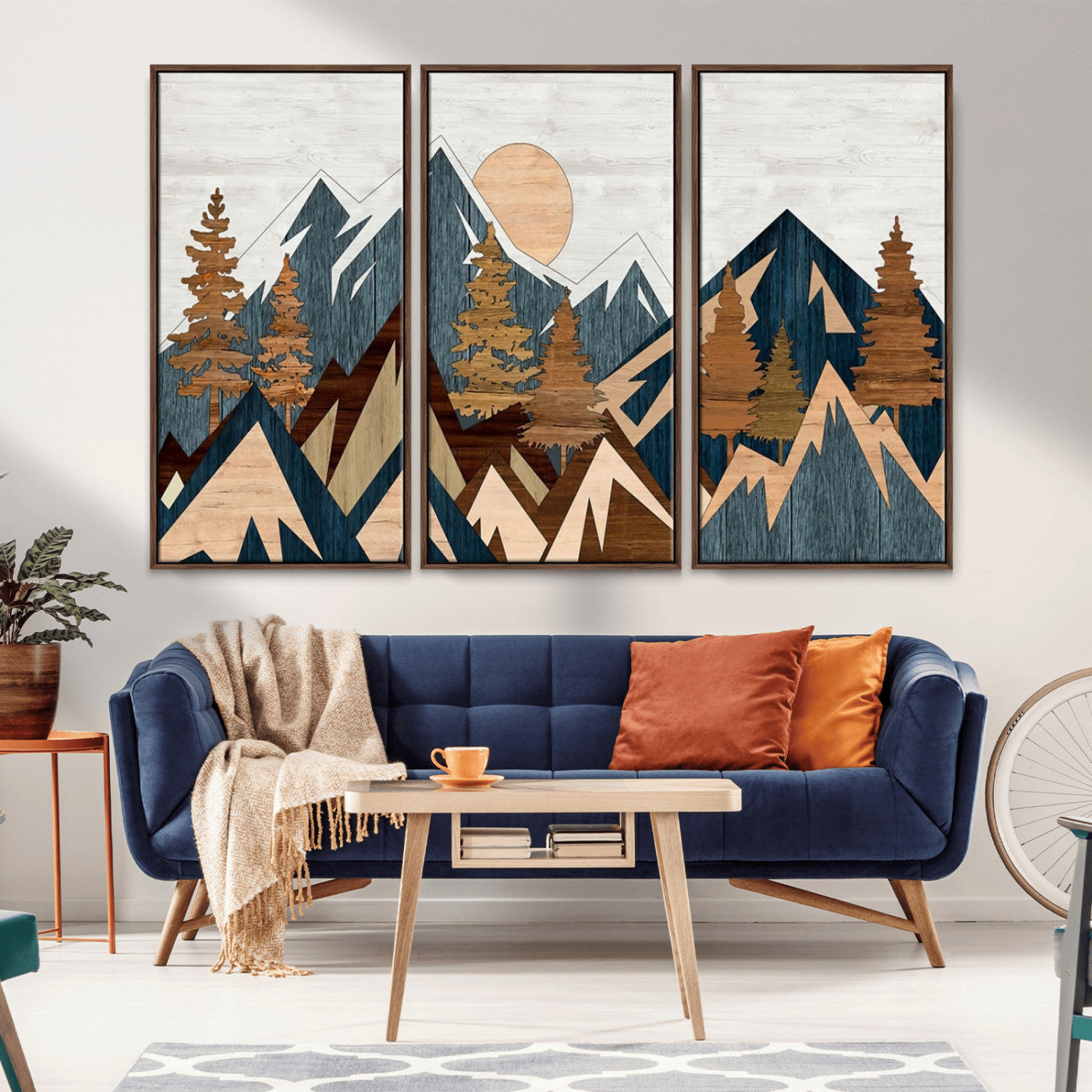91467-MGV-CV-36X24-Abstract Wood Panel Effect Mountain Range Top Wall Art Canvas Print