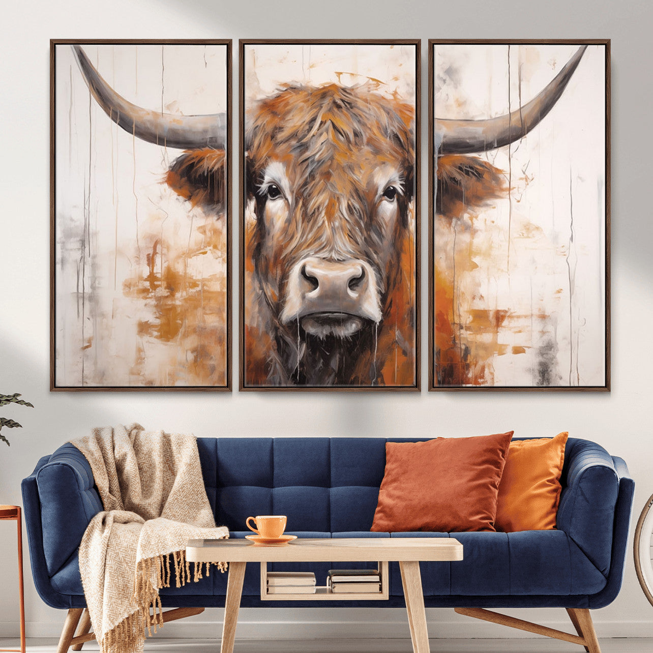 48622-MGV-CV-36X24-Vintage Scottish Highland Cow Cattle Art, Scottish Highland Cow Wall Art Print, Farmhouse Wall Art