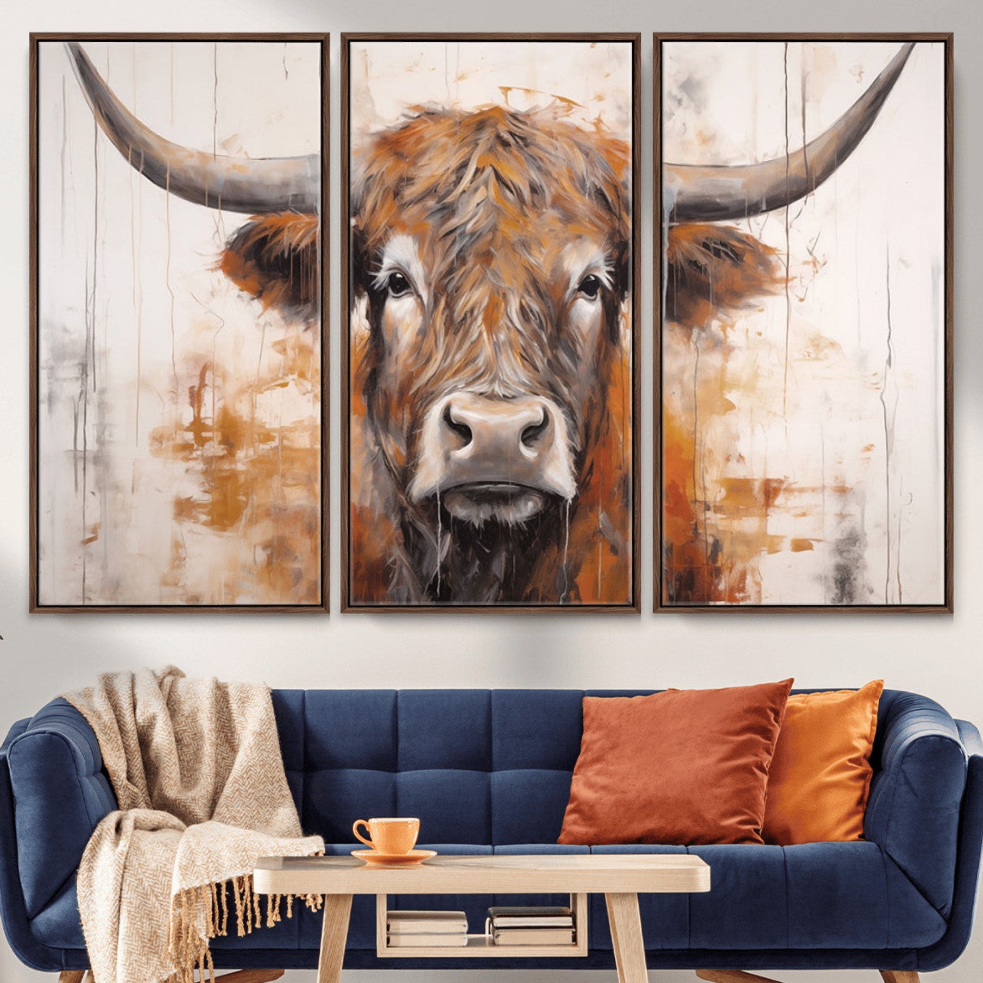 48622-MGV-CV-36X24-Vintage Scottish Highland Cow Cattle Art, Scottish Highland Cow Wall Art Print, Farmhouse Wall Art