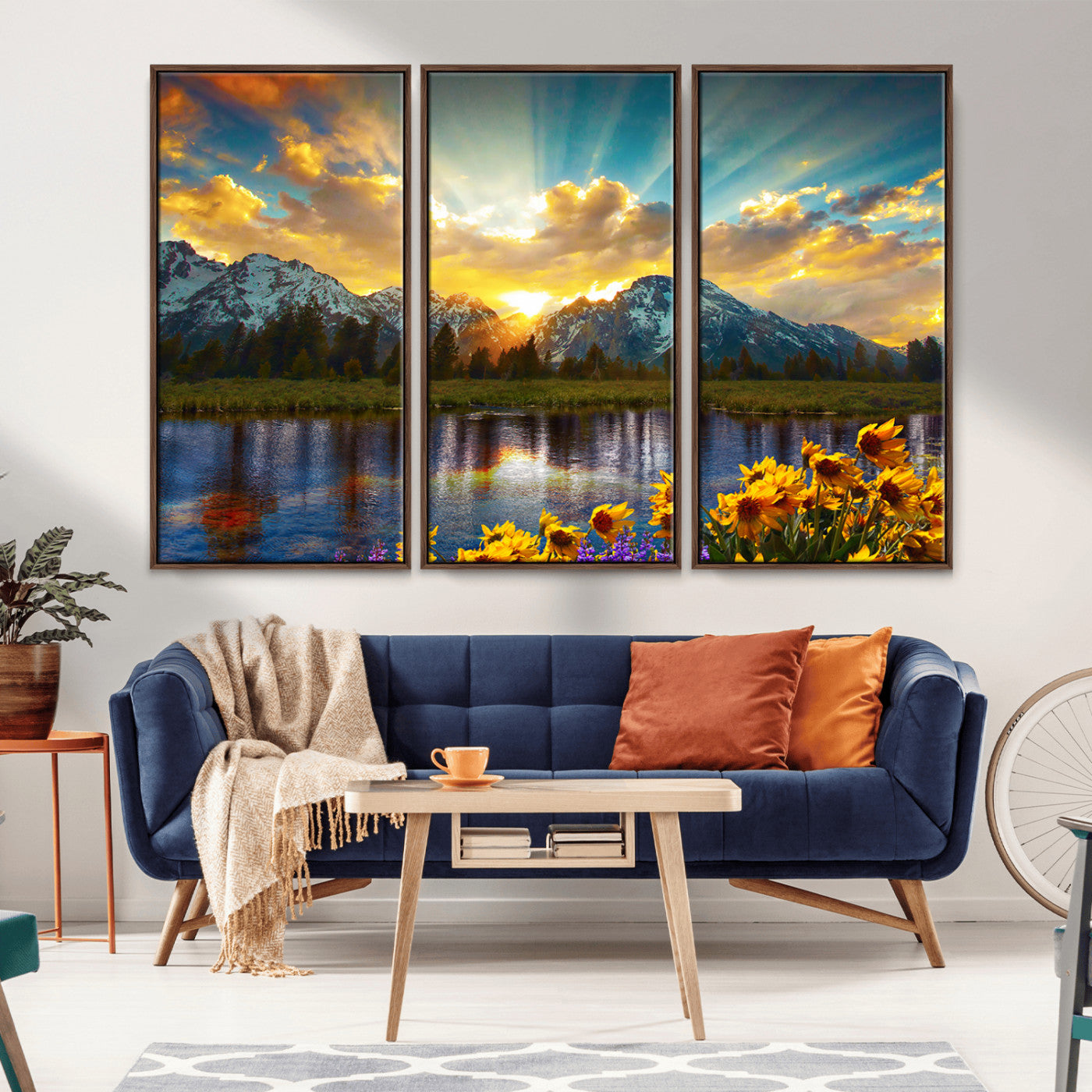 42292-MGV-CV-36X24-Mountain Sunrise Wall Art – Vibrant Landscape Canvas Print with Wildflowers and River Reflection, Nature Scenery Decor for Living Room or Bedroom