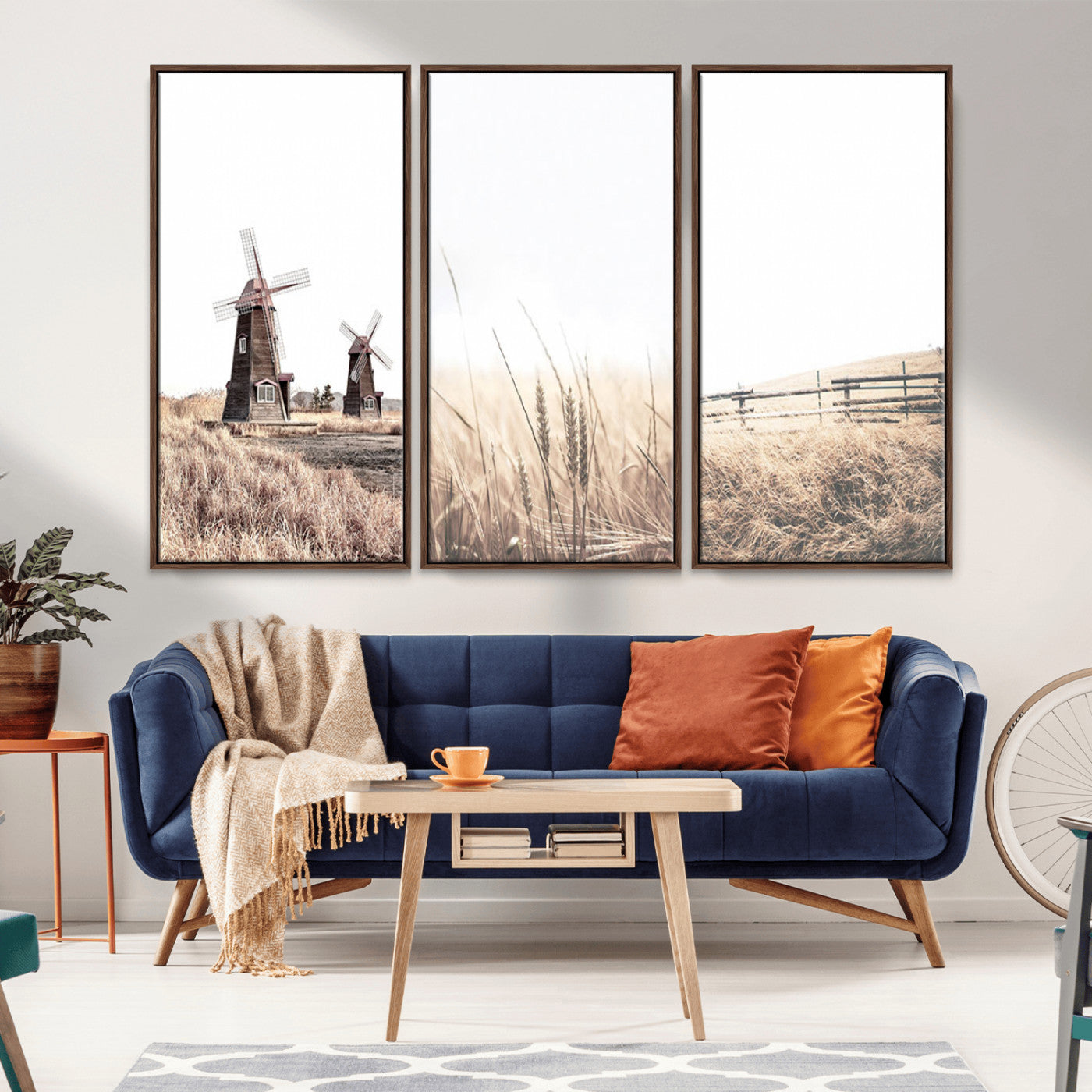56649-MGV-CV-36X24-Farm Prints Set, Set of 3 Farmhouse Wall Art, Country House Decor, Barn Print, Wheat Print,