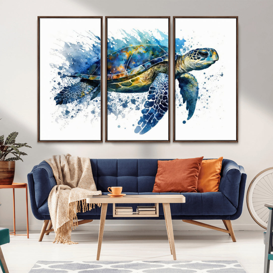 Turtle Wall Art Canvas Print, Framed Watercolor Turtle Art