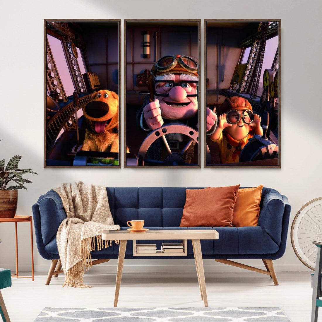 Carl, Russell and Dog, Up Movie Poster Style Wall Art | Extra Large 3 Piece Canvas Wall Art