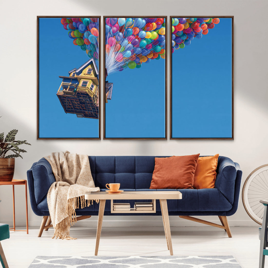 Carl Fredricksen, Up Movie Wall Art, Air Balloons for Kids Room | Extra Large 3 Piece Canvas Wall Art