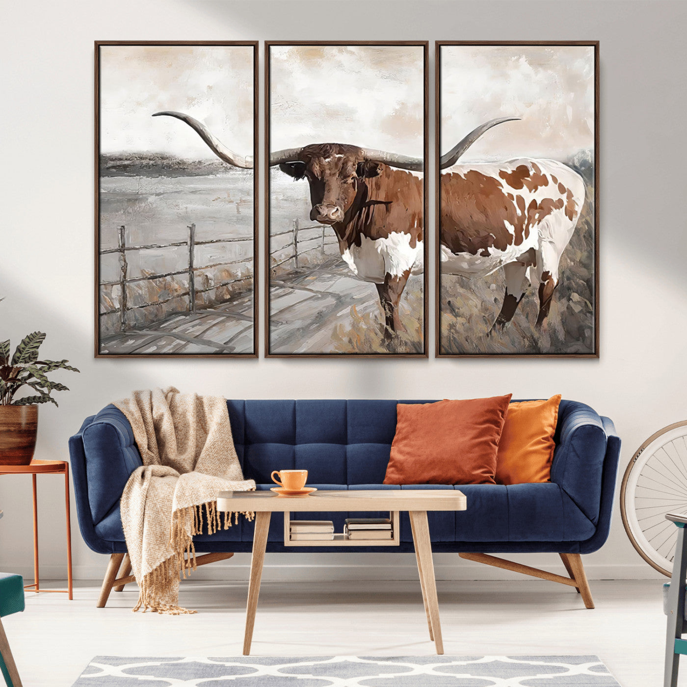 57340-MGV-CV-36X24-Vintage Texas Cow Wall Art Canvas Print, Rustic Longhorn Wall Art | Canvas Print for Farmhouse Decor