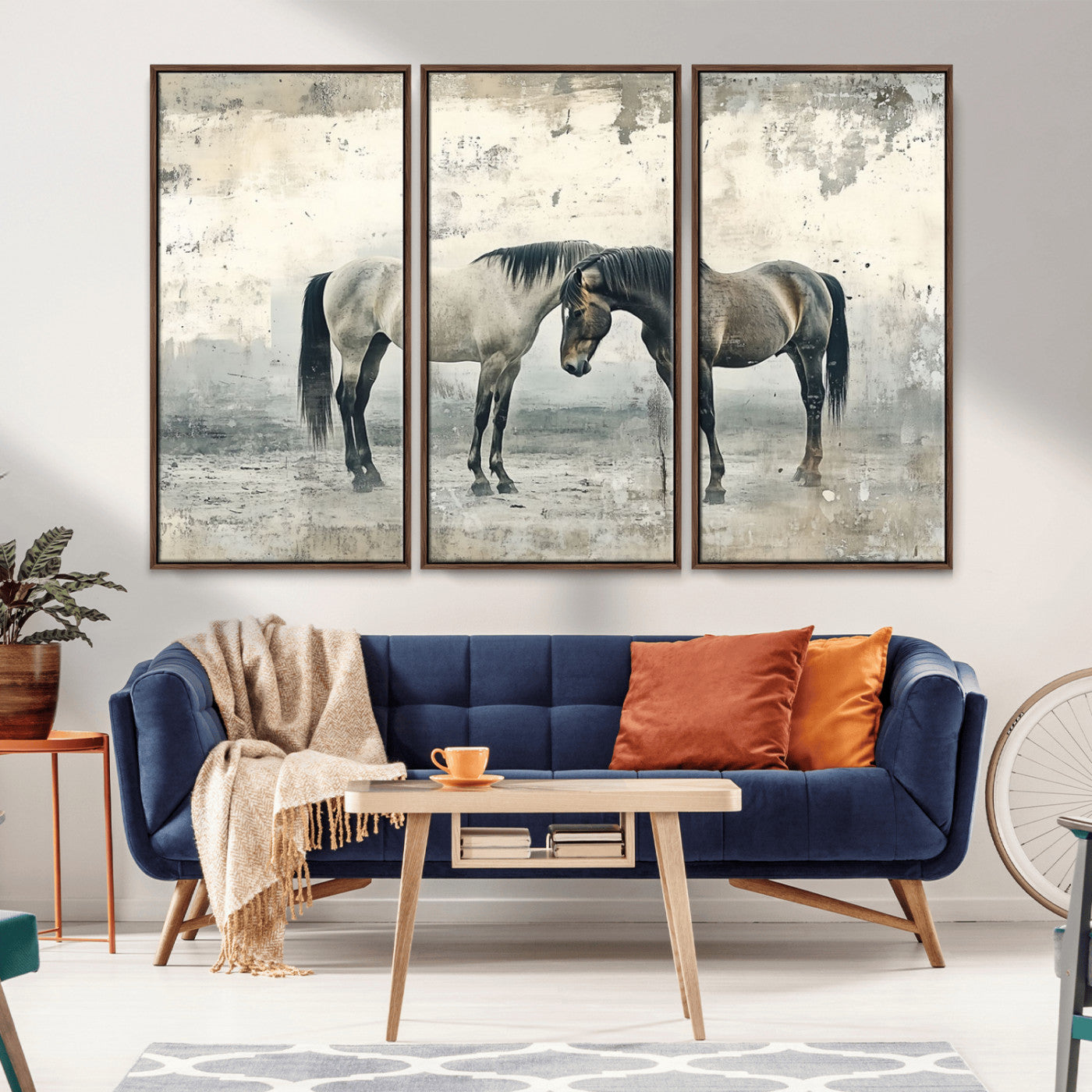 33288-MGV-CV-36X24-Chines Style Majestic Horses Wall Art | Ready to Hang and Framed Triptych Print | Western Farmhouse