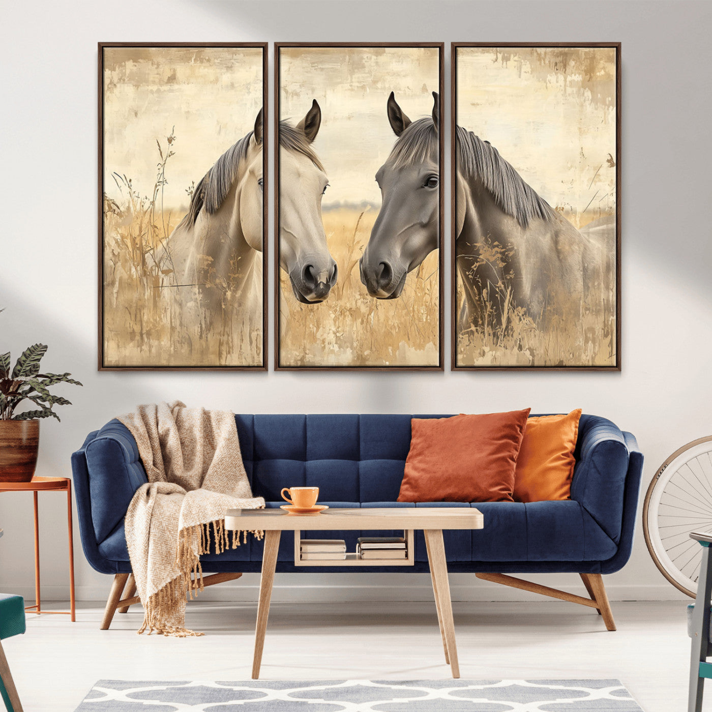 -Chines Ink Style Grunge Horses Wall Art Canvas Print